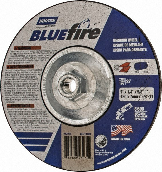 Norton 66252843235 Depressed Center Wheel Type 27, 7" Dia, Zirconia Alumina