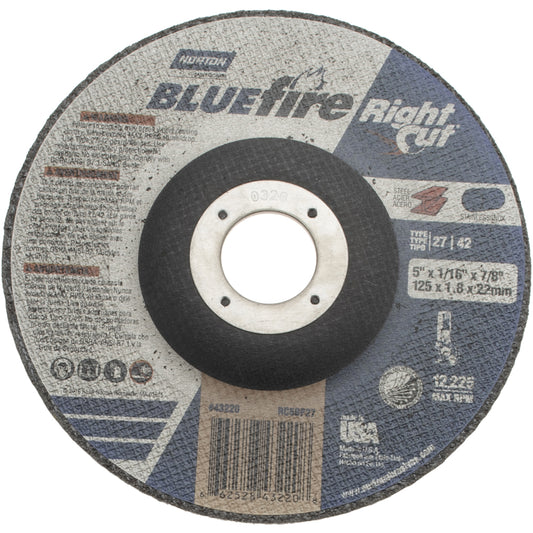 Norton 66252843220 Depressed Center Wheel Type 27, 5" Dia, 0.045" Thick, Zirconia Alumina