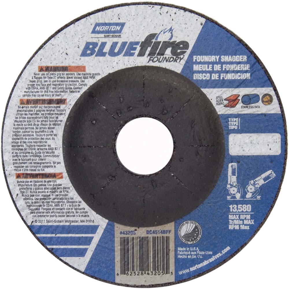 Norton 66252843205 Depressed Center Wheel Type 27, 4-1/2" Dia, Silicon Carbide Blend & Zirconia Alumina