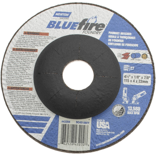 Norton 66252843204 Depressed Center Wheel Type 27, 4-1/2" Dia, Silicon Carbide Blend & Zirconia Alumina