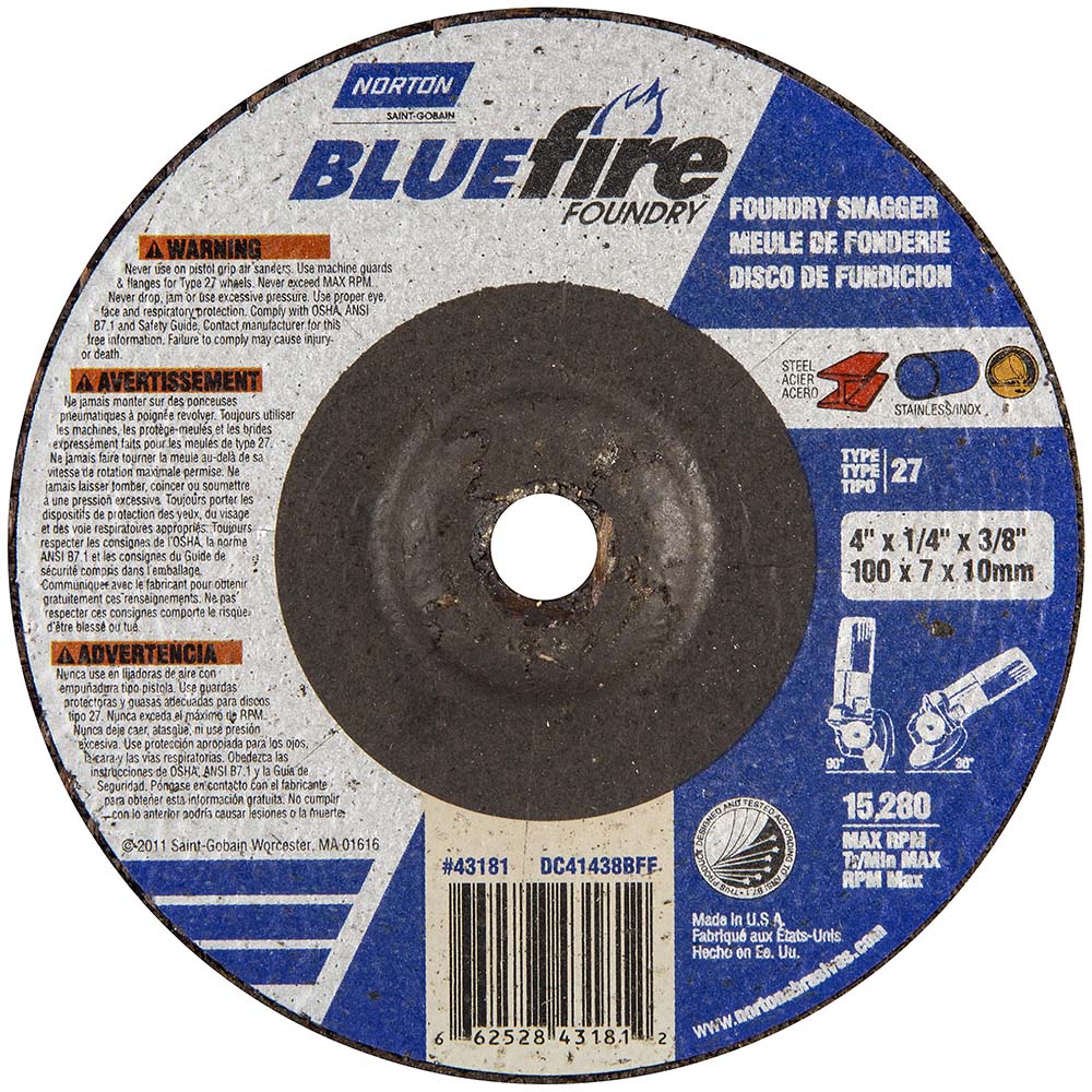 Norton 66252843181 Depressed Center Wheel Type 27, 4" Dia, Silicon Carbide Blend & Zirconia Alumina