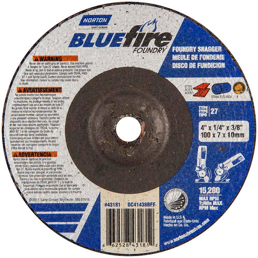 Norton 66252843181 Depressed Center Wheel Type 27, 4" Dia, Silicon Carbide Blend & Zirconia Alumina