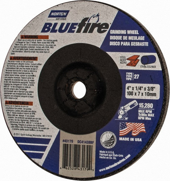 Norton 66252843179 Depressed Center Wheel Type 27, 4" Dia, Zirconia Alumina