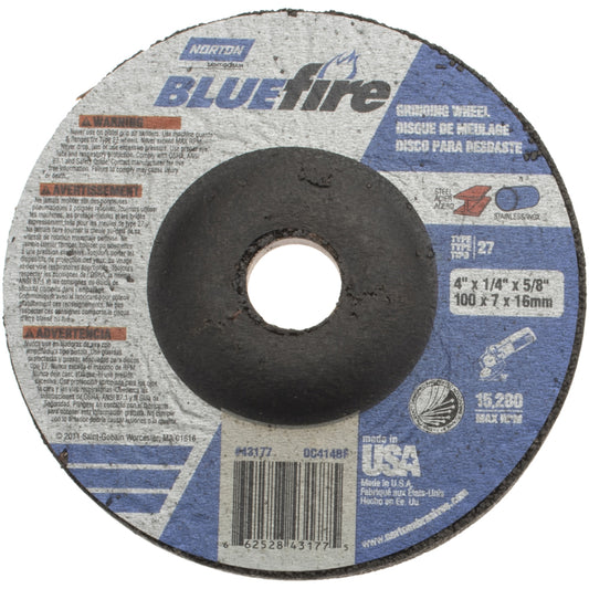 Norton 66252843177 Depressed Grinding Wheel  Type 27,  4" Dia,  1/4" Thick,  5/8" Hole,  Zirconia Alumina