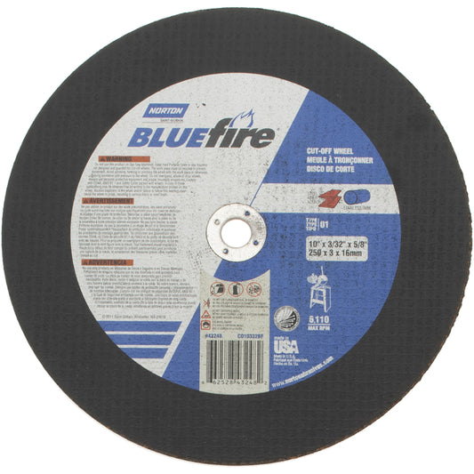 Norton 66252843248 Cut-Off Wheel Type 1, 10" Dia, 3/32" Thick, 5/8" Hole, Zirconia Alumina
