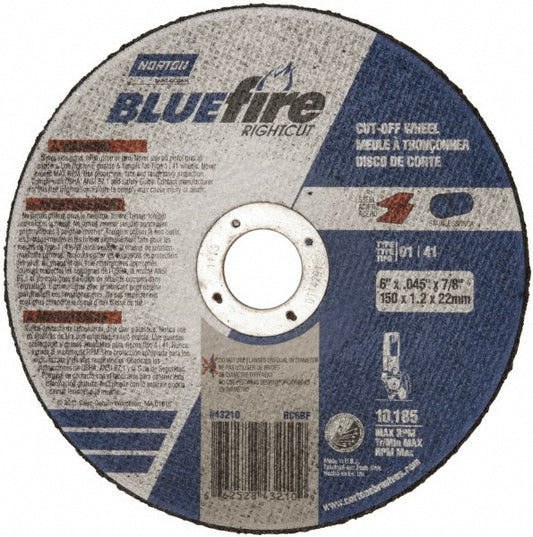 Norton 66252843210 Cutoff Wheel Type 1, 6" Dia, 1/16" Thick, 7/8" Hole, Zirconia Alumina