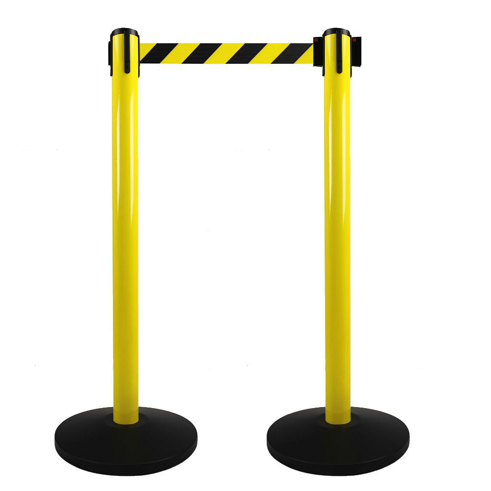 PRO-SAFE BP36CD-3-YB-YB Retractable Belt Barrier Post 10' Belt Length, Steel Post, Metal Base