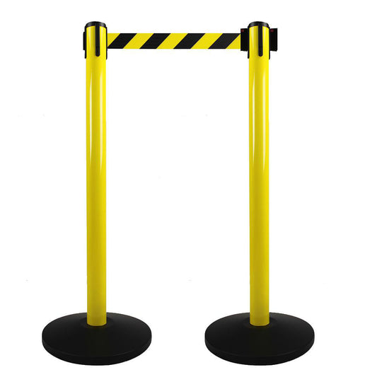 PRO-SAFE BP36CD-3-YB-YB Retractable Belt Barrier Post 10' Belt Length, Steel Post, Metal Base