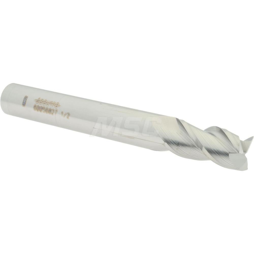Accupro 60056827 Square End Mill 1/2'' Dia, 1'' LOC, 1/2'' Shank Dia, 4'' OAL, 3 Flutes, Solid Carbide