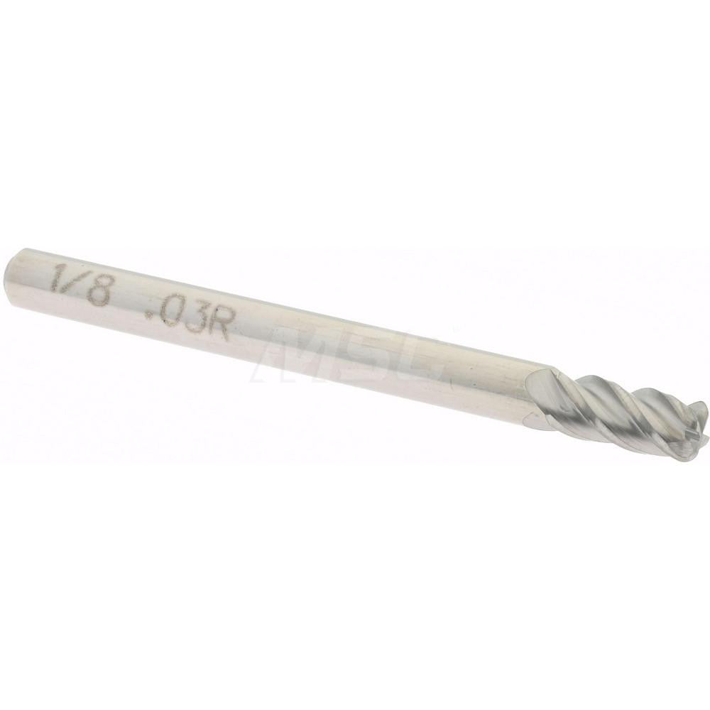 Accupro 60057320 Corner Radius End Mill 1/8" Dia, 1/4" LOC, 0.03" Radius, 4 Flutes, Solid Carbide