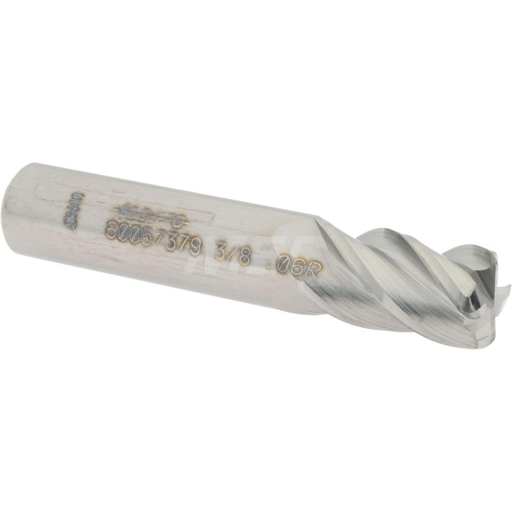 Accupro 60057379 Corner Radius End Mill 3/8" Dia, 5/8" LOC, 0.06" Radius, 4 Flutes, Solid Carbide