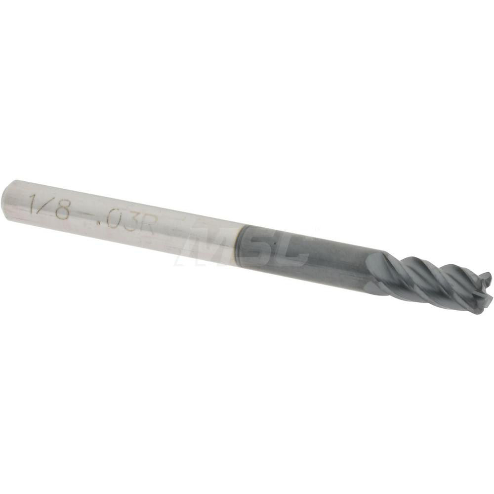 Accupro 60057395 Corner Radius End Mill 1/8" Dia, 1/4" LOC, 0.03" Radius, 4 Flutes, Solid Carbide