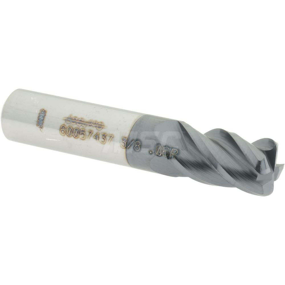 Accupro 60057437 Corner Radius End Mill 3/8" Dia, 5/8" LOC, 0.06" Radius, 4 Flutes, Solid Carbide