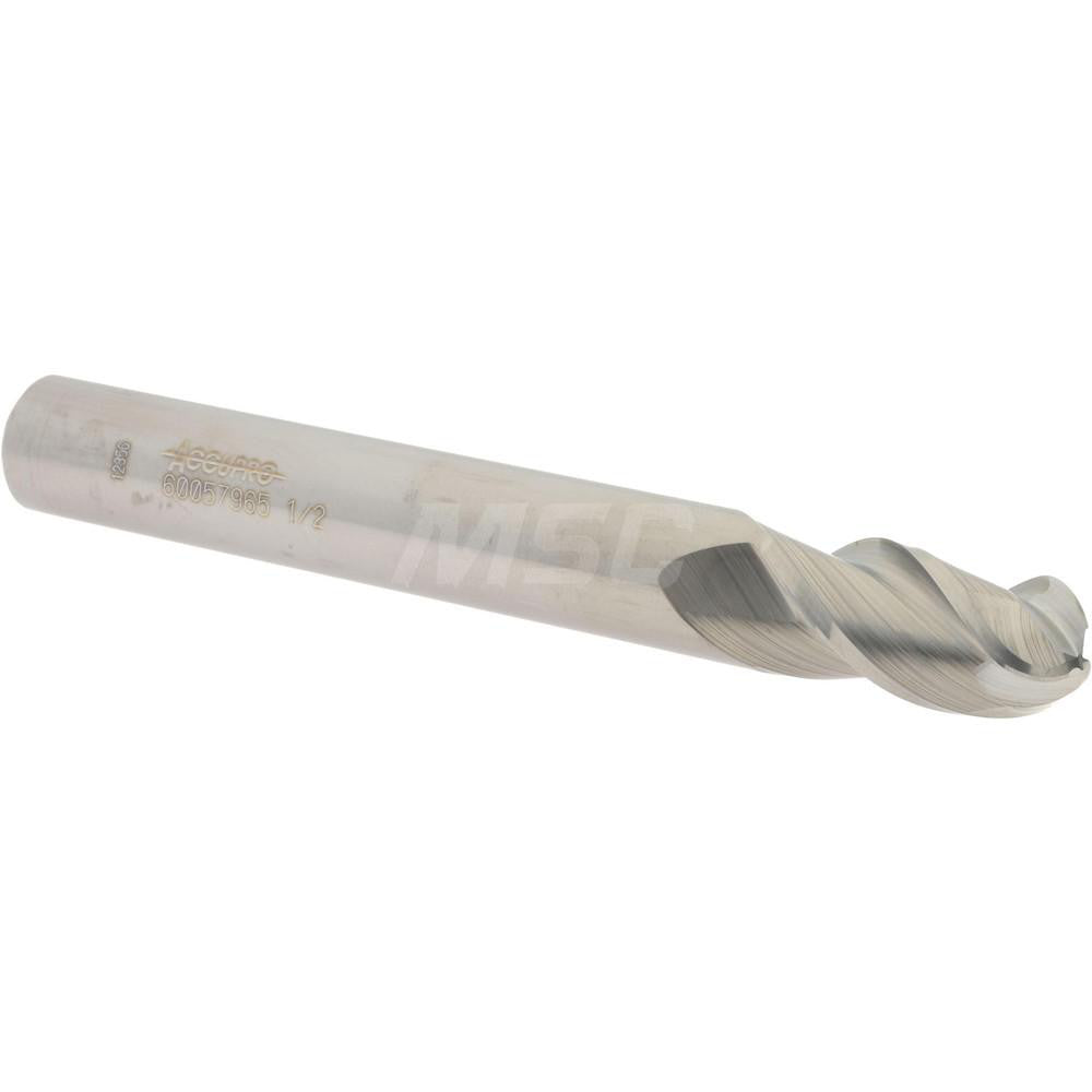 Accupro 60057965 Ball End Mill 0.5" Dia, 1" LOC, 3 Flute, Solid Carbide