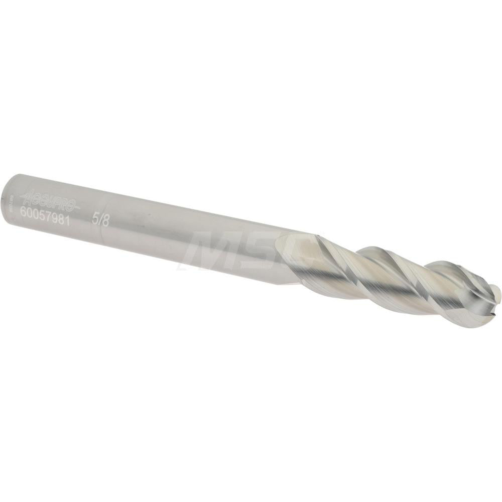 Accupro 60057981 Ball End Mill 0.625" Dia, 2" LOC, 3 Flute, Solid Carbide