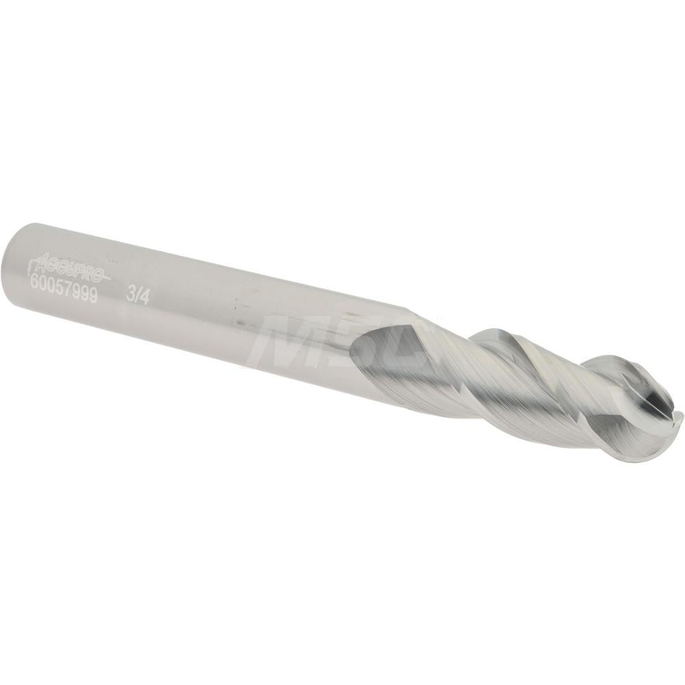 Accupro 60057999 Ball End Mill 0.75" Dia, 2" LOC, 3 Flute, Solid Carbide