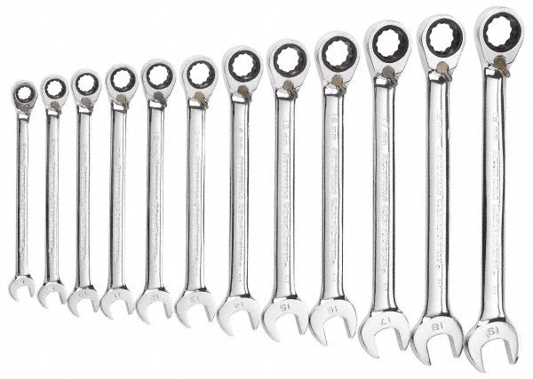 GEARWRENCH 9620N Ratcheting Combination Wrench Set 12 Pc, 10 mm 11 mm 12 mm 13 mm 14 mm 15 mm 16 mm 17 mm 18 mm 19 mm 8 mm & 9 mm Wrench, Metric