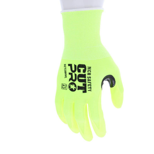 MCR Safety 92728HVS Cut, Puncture & Abrasion-Resistant Gloves Cut Pro 92728HV, Size Small, ANSI Cut A2, ANSI Puncture 3, Foam Nitrile, HPPE