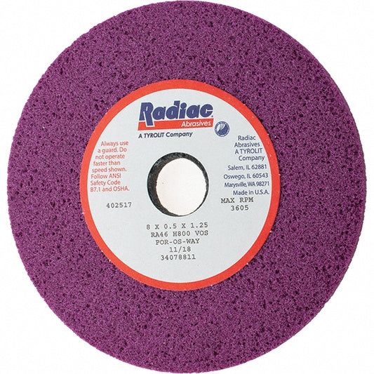 Radiac Abrasives 34078811 Surface Grinding Wheel 8" Dia, 1/2" Thick, 1-1/4" Hole, 46 Grit, H Hardness