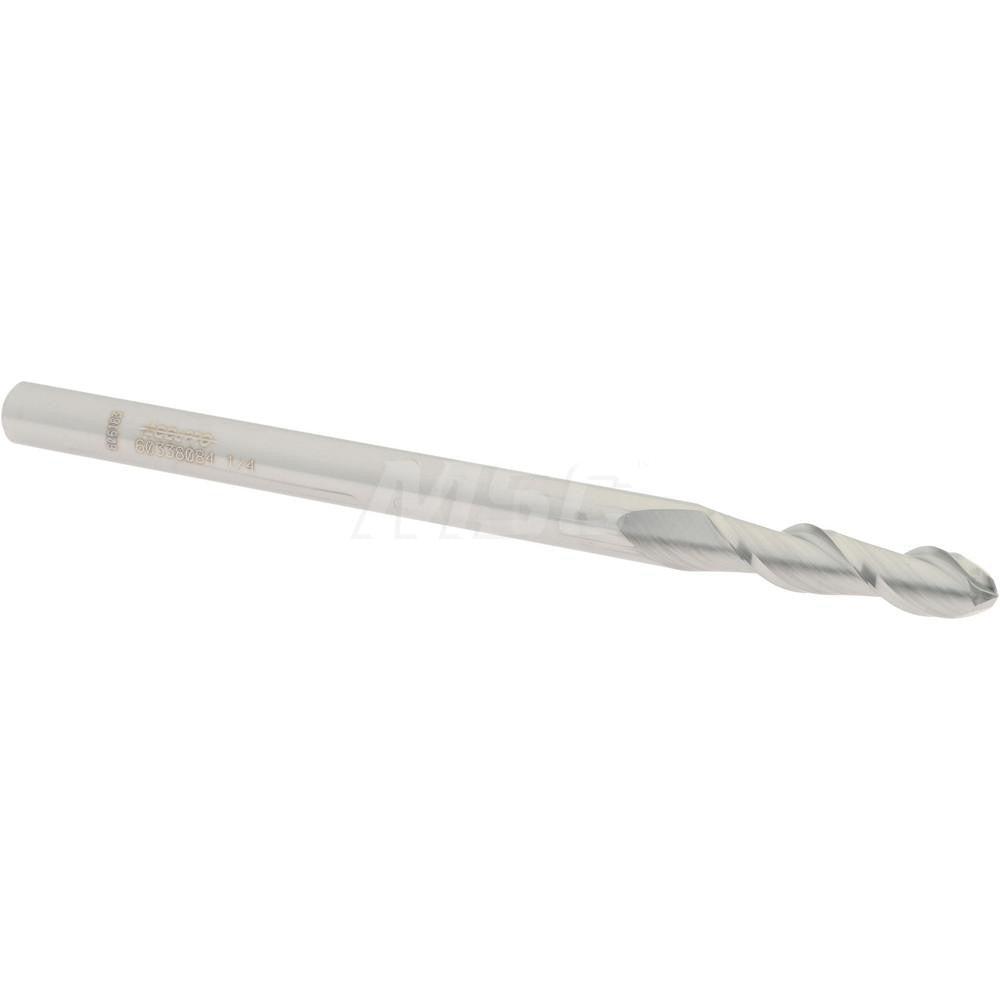 Accupro 60338084 Ball End Mill 0.25" Dia, 1" LOC, 2 Flute, Solid Carbide