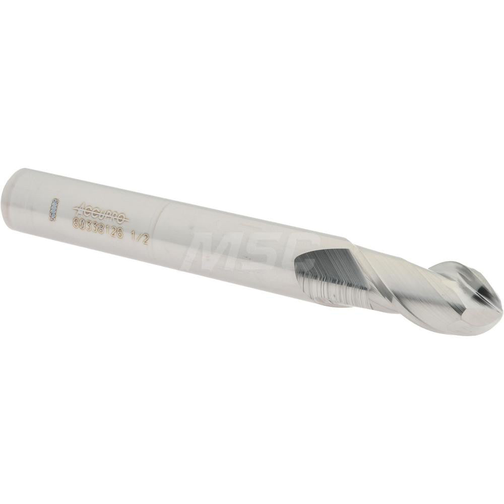 Accupro 60338126 Ball End Mill 0.5" Dia, 1" LOC, 2 Flute, Solid Carbide