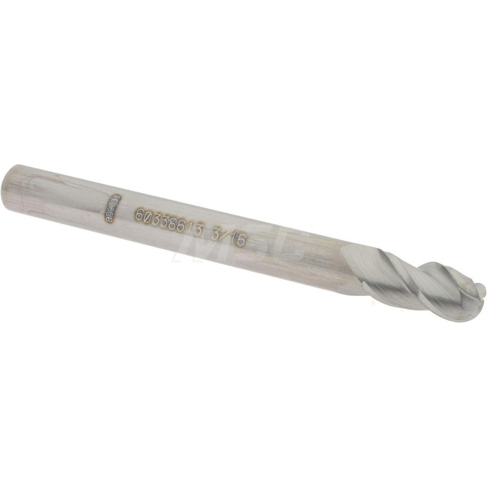 Accupro 60338613 Ball End Mill 0.1875" Dia, 0.375" LOC, 3 Flute, Solid Carbide
