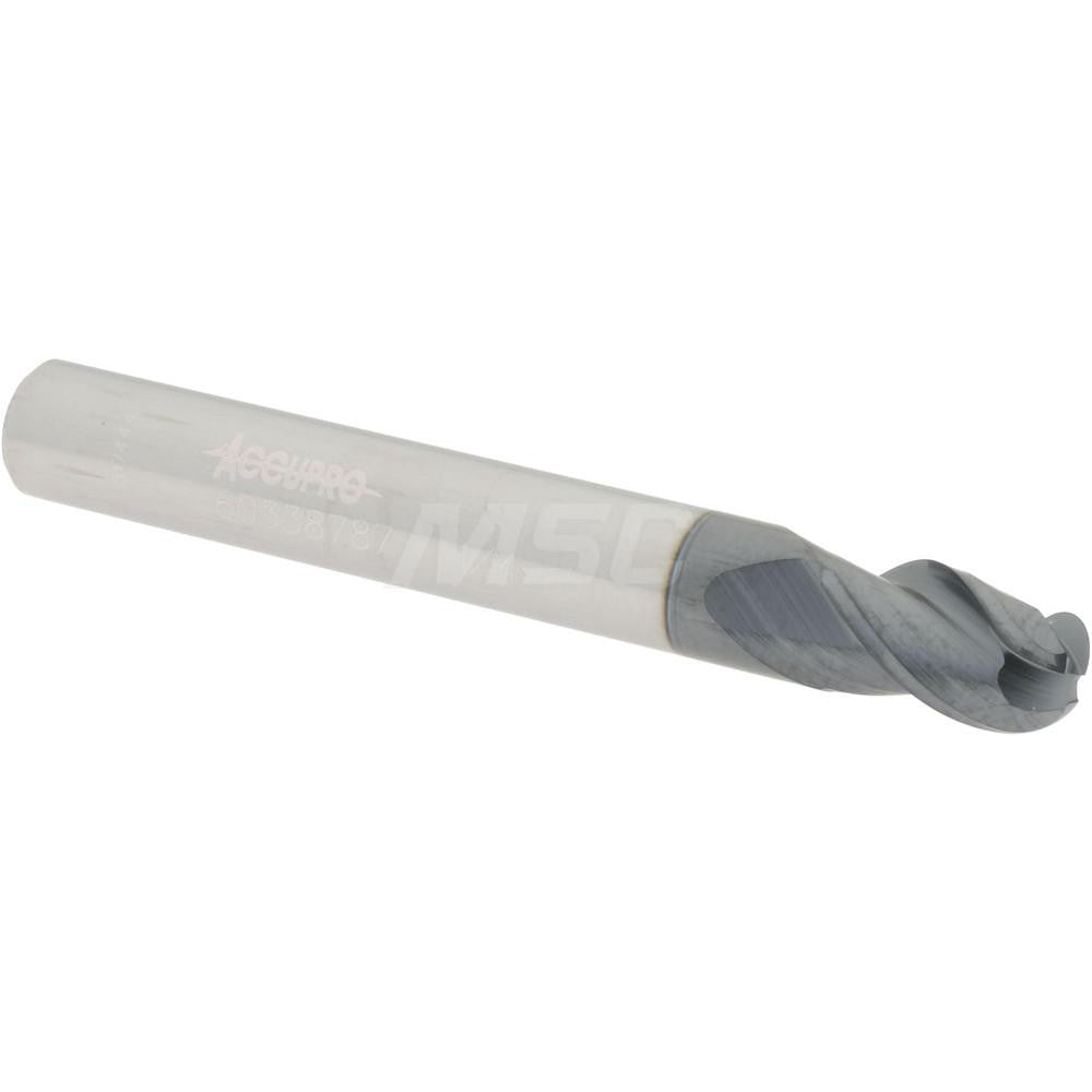 Accupro 60338787 Ball End Mill 0.25" Dia, 0.375" LOC, 3 Flute, Solid Carbide