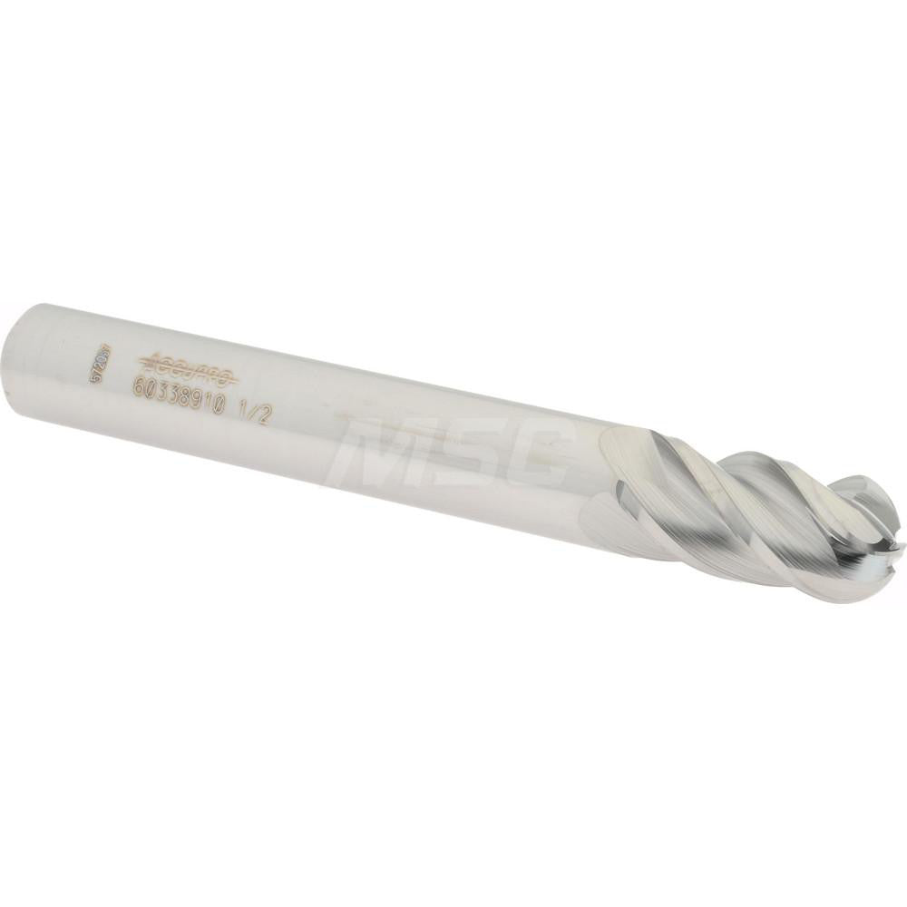 Accupro 60338910 Ball End Mill 0.5" Dia, 1" LOC, 4 Flute, Solid Carbide