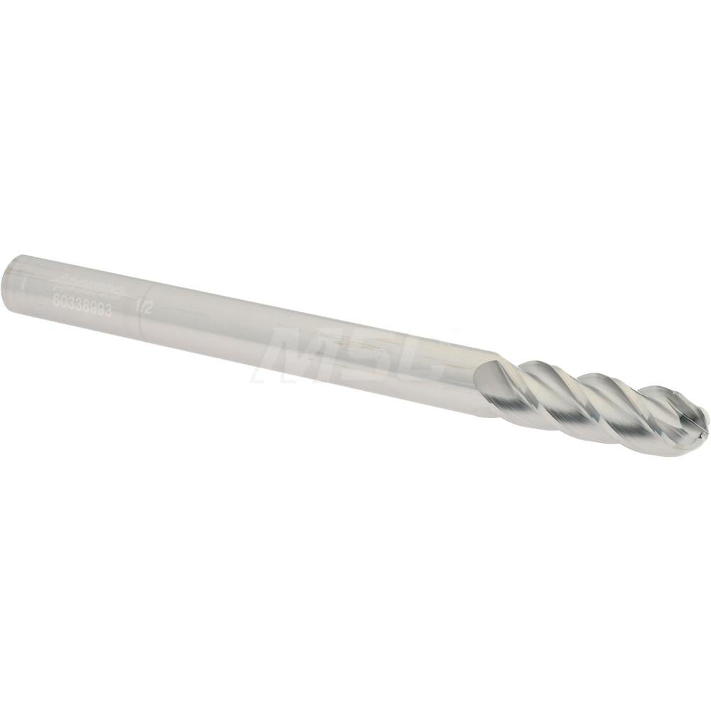 Accupro 60338993 Ball End Mill 0.5" Dia, 1.5" LOC, 4 Flute, Solid Carbide