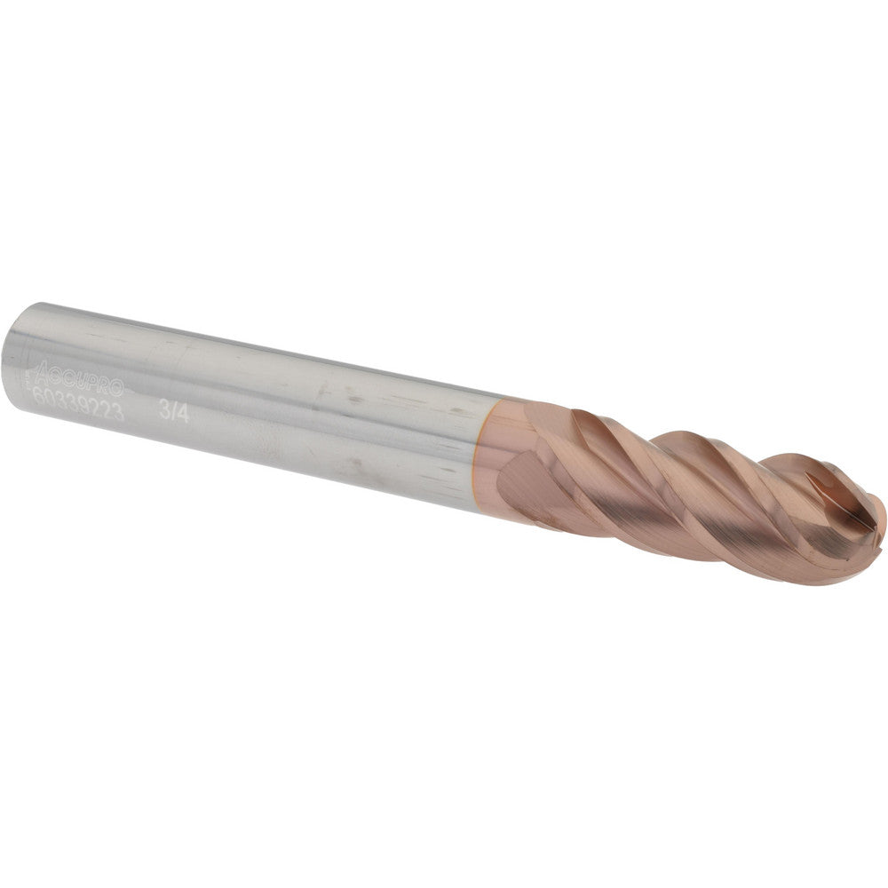Accupro 60339223 Ball End Mill 0.75" Dia, 2" LOC, 4 Flute, Solid Carbide
