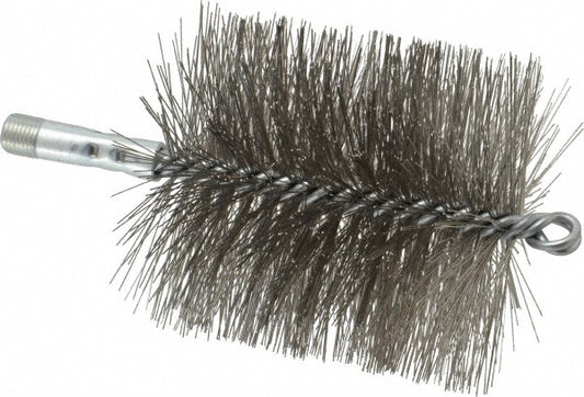 Schaefer Brush 43868 Double Stem/Spiral Tube Brush 4" Dia, 7-1/4" OAL, Stainless Steel Bristles