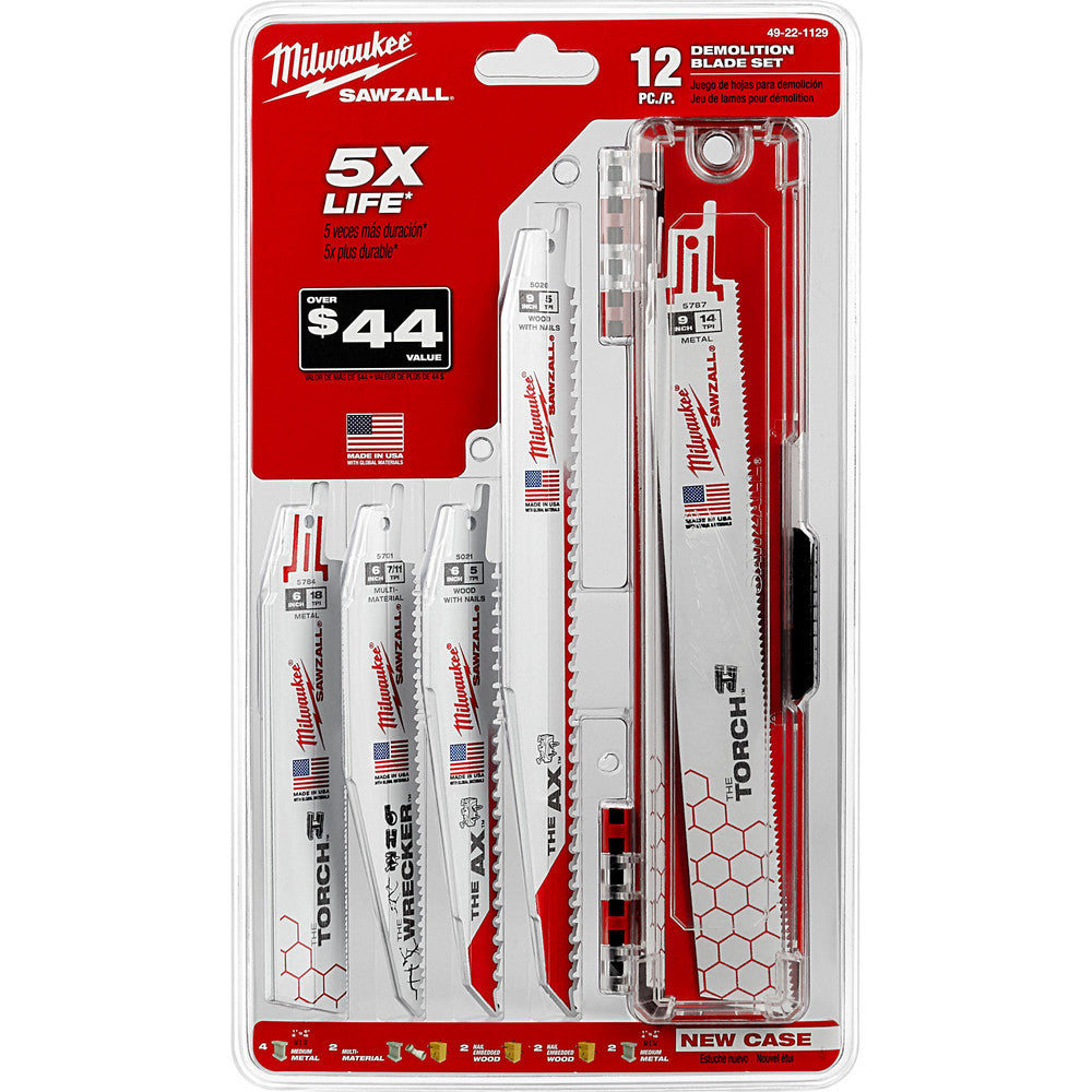 Milwaukee Tool 49-22-1129 12 Piece, 6" to 9" Long x 0.04" to 0.05" Thick, Bi-Metal Reciprocating Saw Blade Set