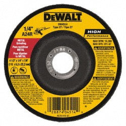 DeWALT DW4514B5 Depressed Grinding Wheel Type 27, 4-1/2" Dia, 1/4" Thick, 7/8" Hole, Aluminum Oxide