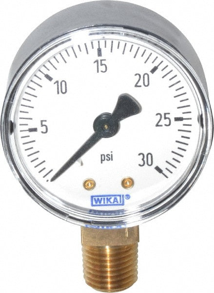 Wika 4252927 Pressure Gauge 2" Dial, 0 to 30 psi, 1/4" Thread, NPT, Lower Mount