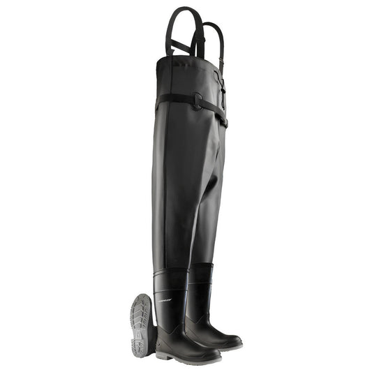 Dunlop Protective Footwear 86067.6 Hip & Chest Wader  High-Leg Boot,  Black,  PVC,  Size 6