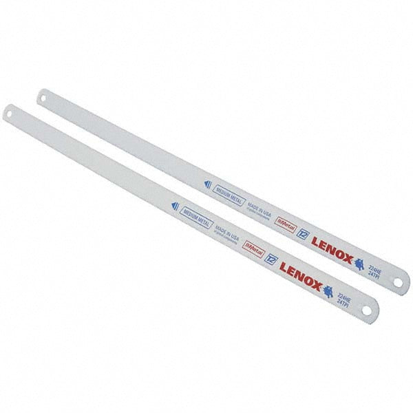 Lenox 20161T224HE Hand Hacksaw Blades Blade Material Bi-Metal  Fractional Blade Length 12  Blade Width (Inch) 1/2  Blade Thickness (Decimal Inch) 0.023  Teeth Per Inch 24  Cutting Edge Style Toothed