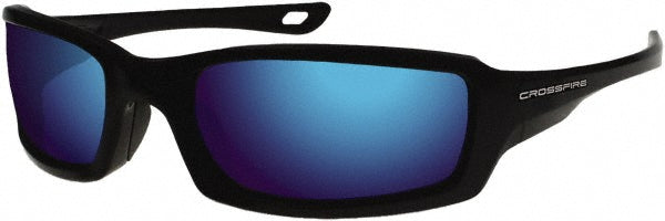 CrossFire 20288 Safety Glass Scratch-Resistant, Polycarbonate, Blue Mirror Lenses, Full-Framed, UV Protection