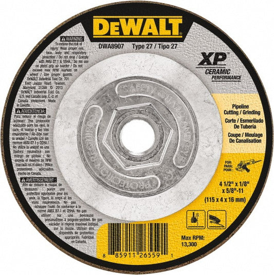 DeWALT DWA8907 Depressed Center Wheel Type 27, 4-1/2" Dia, 0.13" Thick, Ceramic