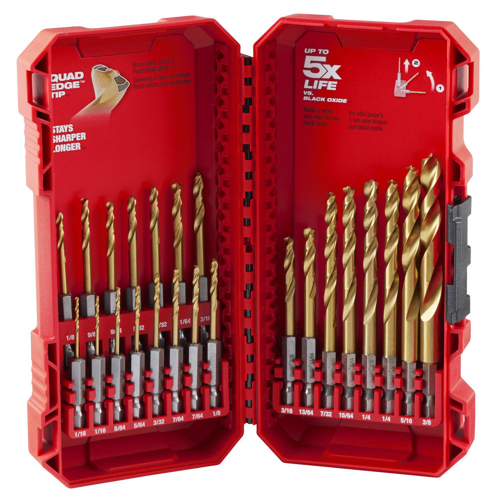 Milwaukee Tool 48-89-4631 Drill Bit Set  Hex Shank Drill Bits,  23 Pc,  0.0625" to  0.3750" Drill Bit Size,  135 deg, High-Speed Steel
