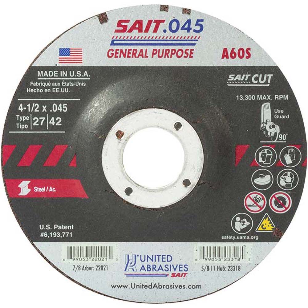 Sait 22021 Depressed-Center Wheel Type 27, 4-1/2" Dia, 0.0450" Thick, 7/8" Hole, Aluminum Oxide