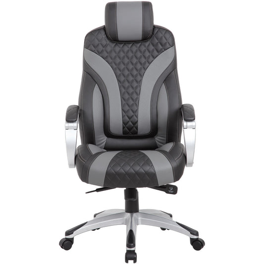 Boss Office Products B8871-BKGY Hinged Arm Executive Chair with Synchro-Tilt Task Chair Vinyl, 22-1/2" Seat Height, Black & Gray, Adjustable Height