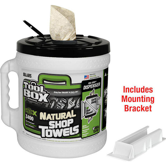 Sellars 54202 TOOLBOX Z400 GREENX Wipers Dry, 200 Sheets/Bucket, Big Grip Center-Pull Bucket, 12.0" x 10.0", Natural