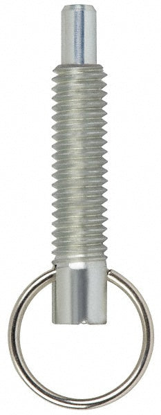Vlier SPR375P 3/8-16, 1.2" Thread Length, 0.233" Plunger Diam, 3/8" Plunger Projection, 2 Lb Init to 4 Lb Final End Force, Stainless Steel Locking Pull Ring Plunger