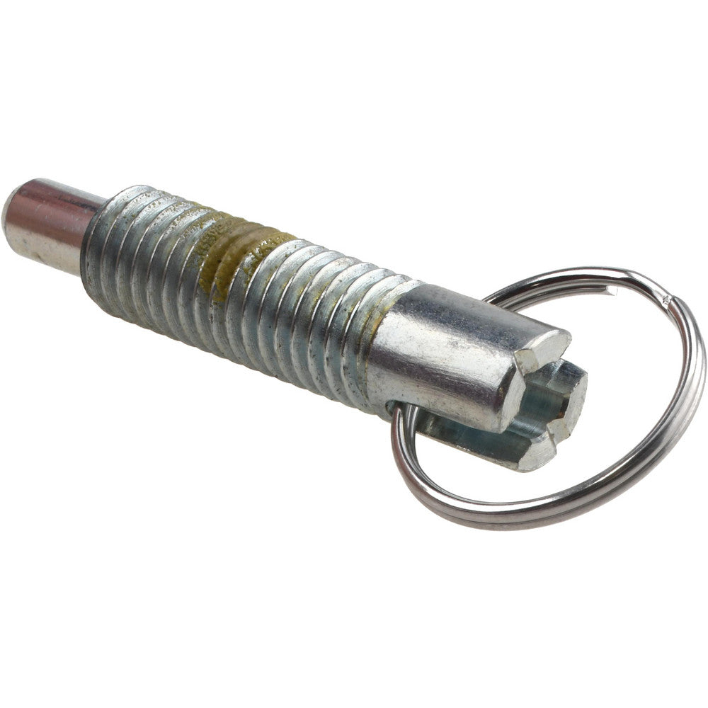 Vlier PR500P 1/2-13, 1.4" Thread Length, 5/16" Plunger Diam, 1/2" Plunger Projection, 2.5 Lb Init to 5 Lb Final End Force, Steel Locking Pull Ring Plunger