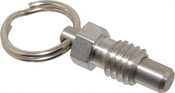 Vlier SPRSN375 3/8-16, 0.31" Thread Length, 1/4" Plunger Diam, 0.28" Plunger Projection, 0.75 Lb Init to 3 Lb Final End Force, Stainless Steel Pull Ring Plunger