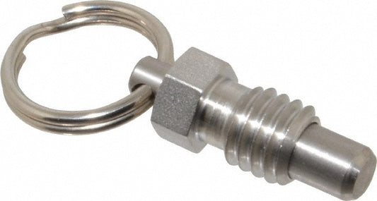 Vlier SPRSN375 3/8-16, 0.31" Thread Length, 1/4" Plunger Diam, 0.28" Plunger Projection, 0.75 Lb Init to 3 Lb Final End Force, Stainless Steel Pull Ring Plunger