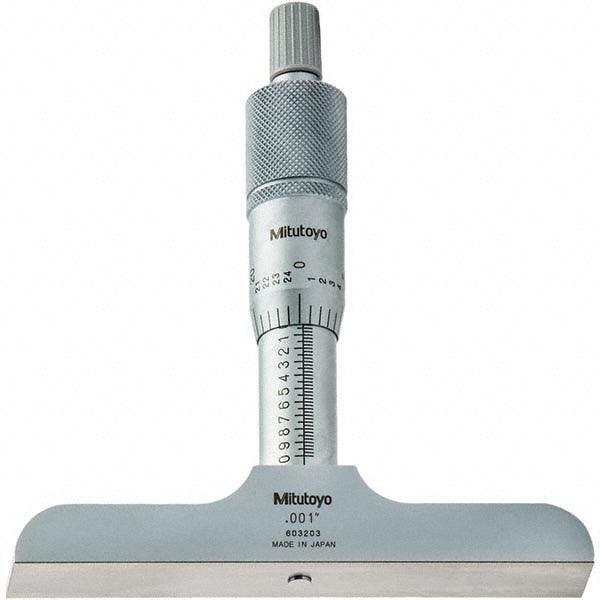 Mitutoyo 128-106 Mechanical Depth Micrometer 1'' Range, 1 Rod, Satin Chrome Finish