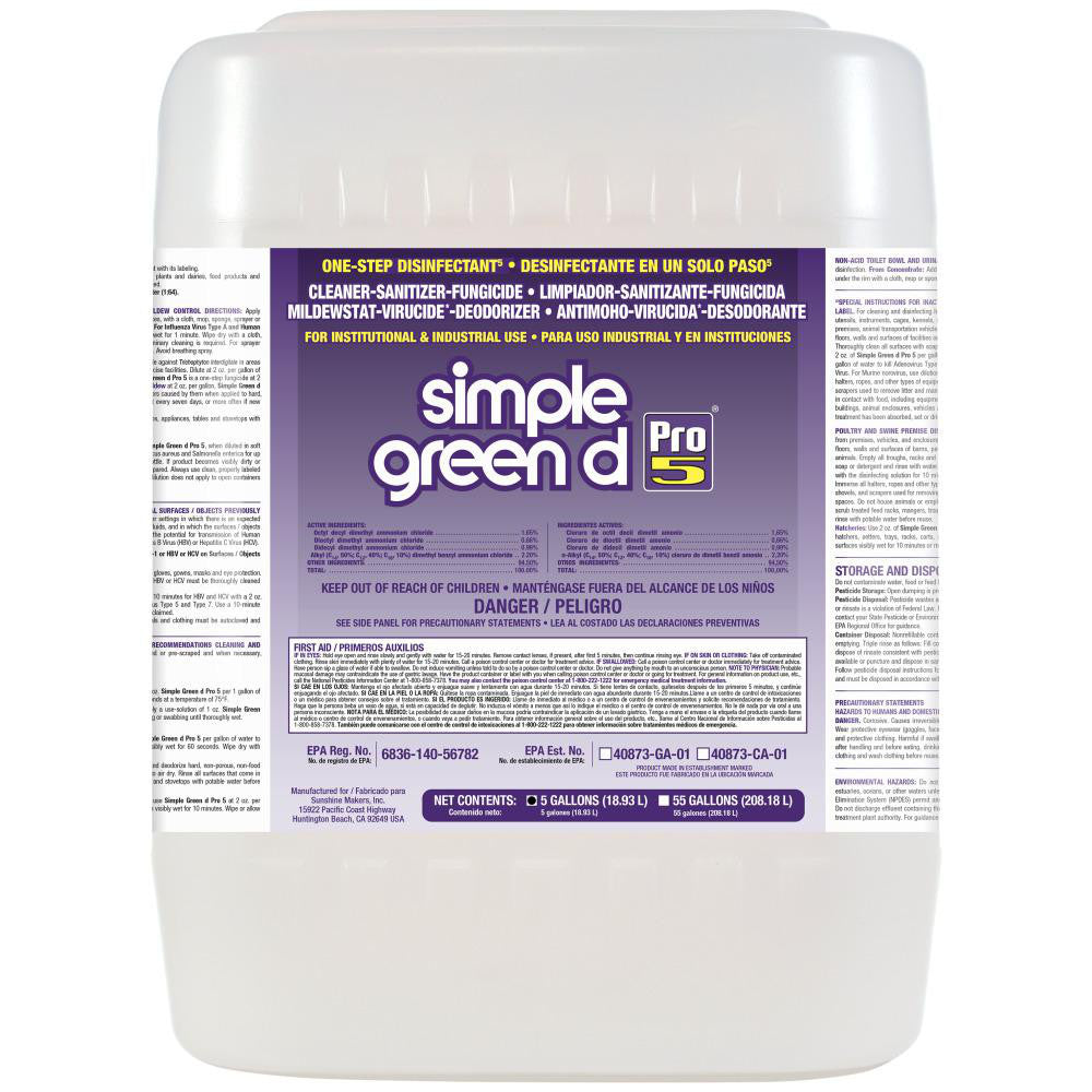 Simple Green 3400000130505 d Pro, 5 One Step Disinfectant, 5 gal Pail