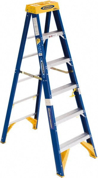 Werner OBEL06 6 Step Fiberglass Foldable Step Ladder Type IAA 375 lb Capacity 6' Height