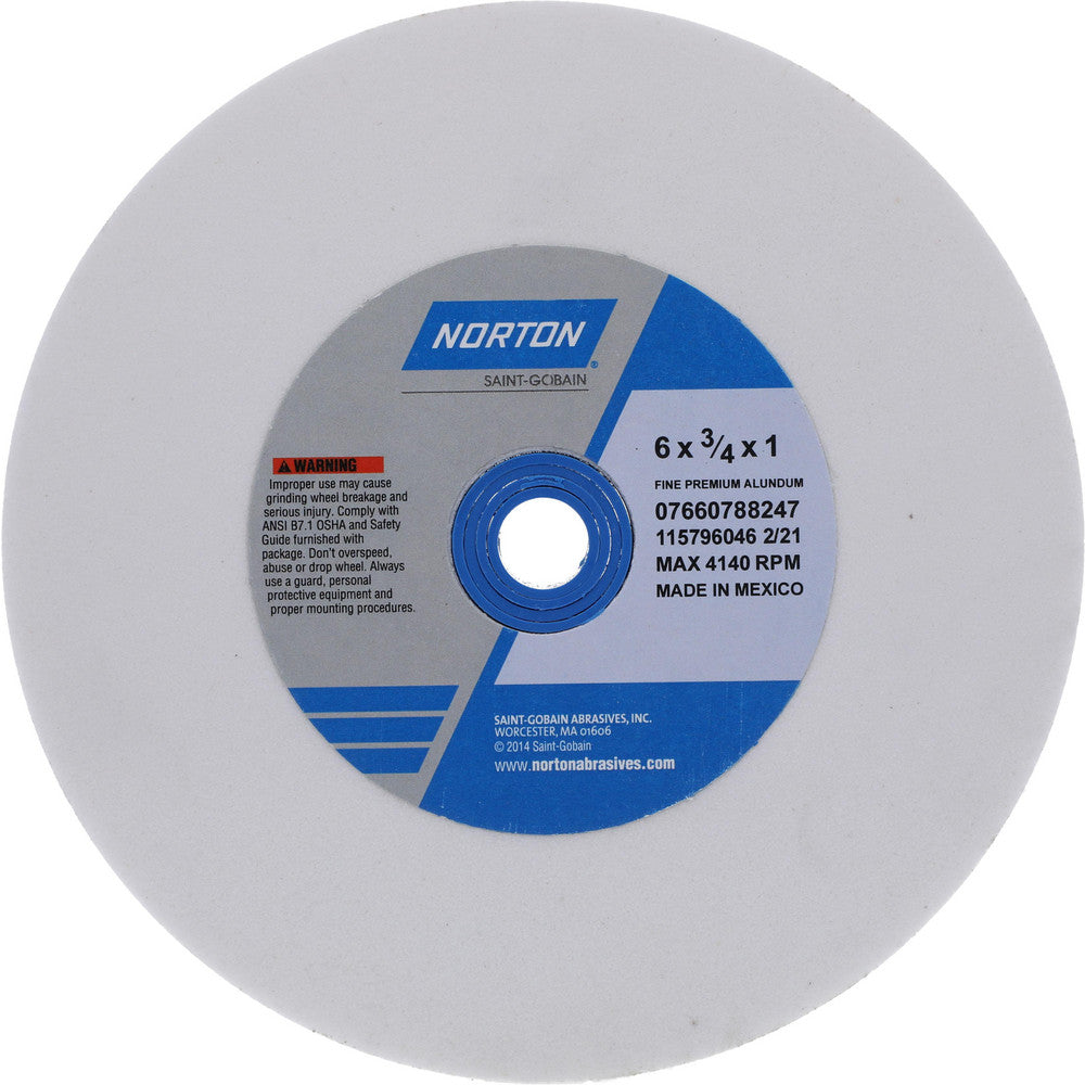 Norton 07660788247 Bench & Pedestal Grinding Wheel 6" Dia, 3/4" Thick, 1" Hole Dia, Aluminum Oxide